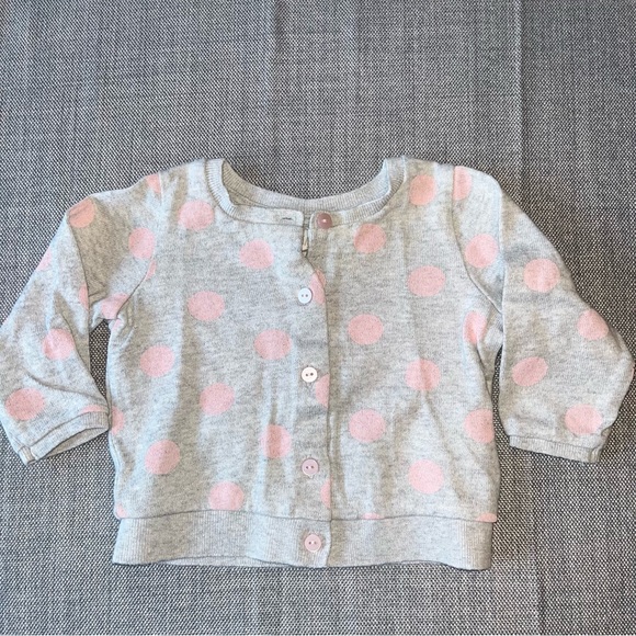 H&M Cardigan 4-6 Month Grey & Pink Polka Dot Baby Sweater - Picture 12 of 12